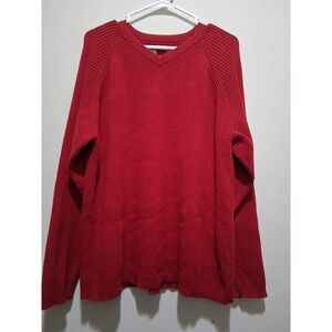 Tommy Hilfiger Red V Neck Long Sleeve Sweater Mens LG Made in‎ Japan